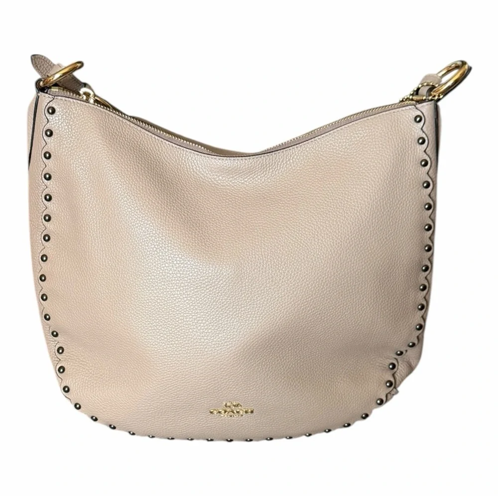 Coach Sutton Hobo Bag Polished Pebble Leather Scallop Rivets Crossbody Style7643 - Picture 7 of 15